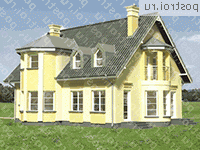 A-222-1P проект одноэтажного коттеджа из газобетона с мансардой размером 14 на 13  - вид слева