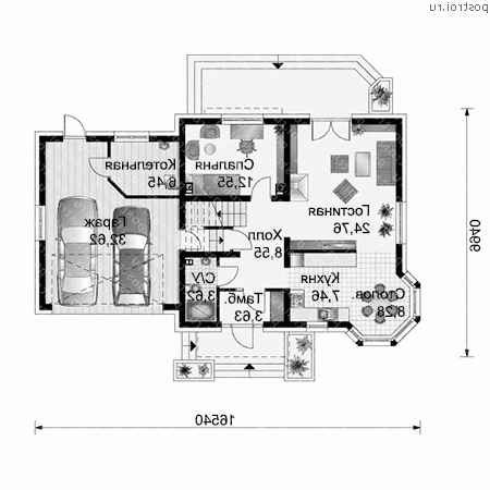 A-223-1P проект одноэтажного коттеджа из газобетона с мансардой и гаражом размером 10 на 17  - 1-й этаж