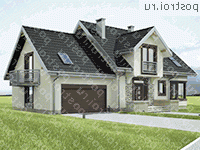A-223-1P проект одноэтажного коттеджа из газобетона с мансардой и гаражом размером 10 на 17  - вид спереди