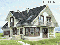 A-223-1P проект одноэтажного коттеджа из газобетона с мансардой и гаражом размером 10 на 17  - вид слева