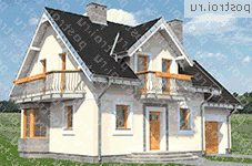 A-233-1P проект одноэтажного дома из газобетона с мансардой и гаражом размером 8 на 13  - вид спереди