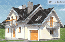 A-233-1P проект одноэтажного дома из газобетона с мансардой и гаражом размером 8 на 13  - вид слева