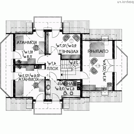 A-233-1P проект одноэтажного дома из газобетона с мансардой и гаражом размером 8 на 13  - мансарда