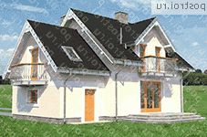 A-233-1P проект одноэтажного дома из газобетона с мансардой и гаражом размером 8 на 13  - вид сзади