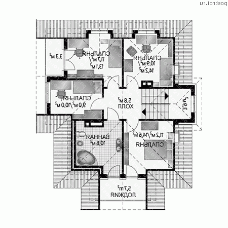 A-236-1K проект двухэтажного коттеджа из кирпича размером 12 на 10 - 2-й этаж A-236-1K проект двухэтажного коттеджа из кирпича размером 12 на 10 - 2-й этаж