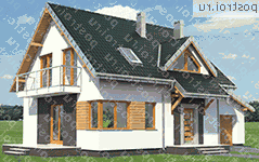 A-237-1P проект одноэтажного дома из газобетона с мансардой и гаражом размером 9 на 13  - вид спереди