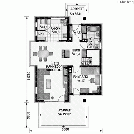 A-239-1P проект одноэтажного дома из газобетона с мансардой размером 11 на 10  - 1-й этаж