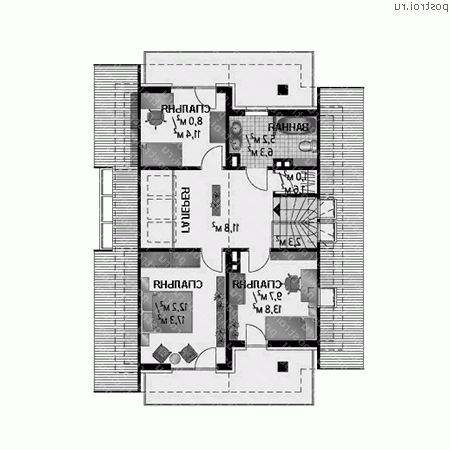 A-239-1P проект одноэтажного дома из газобетона с мансардой размером 11 на 10  - мансарда