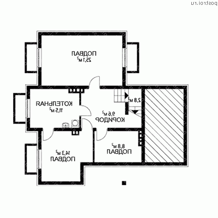 A-249-1P проект двухэтажного дома из газобетона с подвалом и мансардой и гаражом размером 12 на 13  - подвал