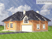 A-254-1P проект одноэтажного коттеджа из пеноблоков с мансардой и гаражом размером 13 на 16  - вид спереди