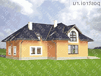 A-254-1P проект одноэтажного коттеджа из пеноблоков с мансардой и гаражом размером 13 на 16  - вид слева