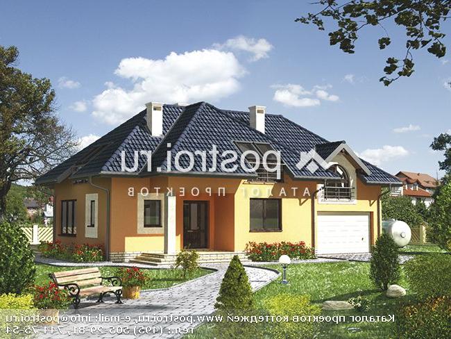 A-254-1P проект одноэтажного коттеджа из пеноблоков с мансардой и гаражом размером 13 на 16 