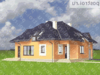 A-254-1P проект одноэтажного коттеджа из пеноблоков с мансардой и гаражом размером 13 на 16  - вид справа