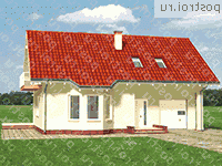 A-255-1P проект одноэтажного коттеджа из пеноблоков с мансардой и гаражом размером 9 на 12  - вид спереди