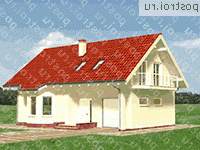 A-255-1P проект одноэтажного коттеджа из пеноблоков с мансардой и гаражом размером 9 на 12  - вид слева