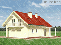 A-255-1P проект одноэтажного коттеджа из пеноблоков с мансардой и гаражом размером 9 на 12  - вид сзади