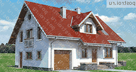 A-259-1K проект одноэтажного дома из кирпича с мансардой и гаражом размером 9 на 13  - вид спереди