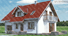 A-259-1K проект одноэтажного дома из кирпича с мансардой и гаражом размером 9 на 13  - вид слева