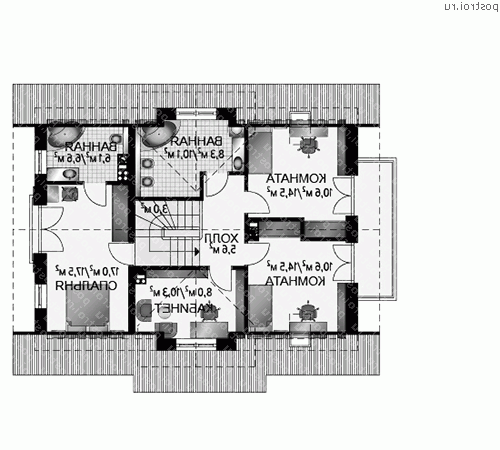 A-259-1K проект одноэтажного дома из кирпича с мансардой и гаражом размером 9 на 13  - мансарда