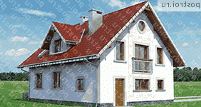 A-259-1K проект одноэтажного дома из кирпича с мансардой и гаражом размером 9 на 13  - вид справа