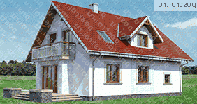 A-259-1K проект одноэтажного дома из кирпича с мансардой и гаражом размером 9 на 13  - вид сзади