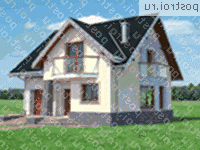 A-266-1P проект одноэтажного дома из пеноблоков с мансардой и гаражом размером 11 на 11  - вид спереди