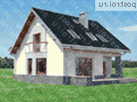 A-266-1P проект одноэтажного дома из пеноблоков с мансардой и гаражом размером 11 на 11  - вид слева