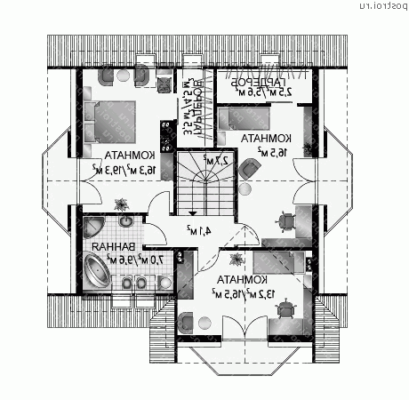 A-266-1P проект одноэтажного дома из пеноблоков с мансардой и гаражом размером 11 на 11  - мансарда