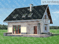 A-266-1P проект одноэтажного дома из пеноблоков с мансардой и гаражом размером 11 на 11  - вид сзади