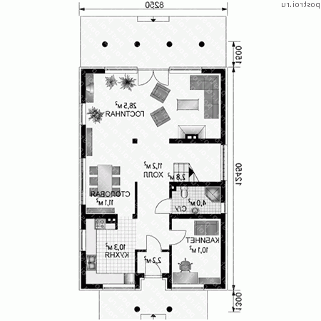 A-272-1K проект двухэтажного дома из кирпича размером 12 на 8  - 1-й этаж
