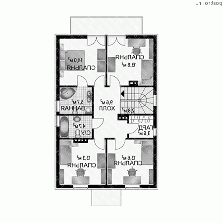 A-272-1K проект двухэтажного дома из кирпича размером 12 на 8  - 2-й этаж