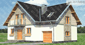 A-277-1K проект одноэтажного дома из кирпича с мансардой и гаражом размером 10 на 13  - вид спереди