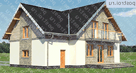 A-277-1K проект одноэтажного дома из кирпича с мансардой и гаражом размером 10 на 13  - вид слева