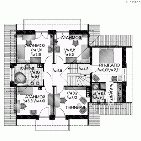 A-277-1K проект одноэтажного дома из кирпича с мансардой и гаражом размером 10 на 13  - мансарда