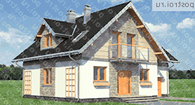 A-277-1K проект одноэтажного дома из кирпича с мансардой и гаражом размером 10 на 13  - вид справа