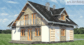 A-277-1K проект одноэтажного дома из кирпича с мансардой и гаражом размером 10 на 13  - вид сзади