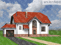 A-279-1K проект одноэтажного дома из кирпича с мансардой и гаражом размером 11 на 14  - вид спереди