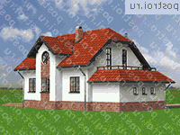 A-279-1K проект одноэтажного дома из кирпича с мансардой и гаражом размером 11 на 14  - вид справа