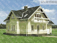 A-282-1P проект одноэтажного дома из пеноблоков с мансардой и гаражом размером 10 на 13  - вид спереди