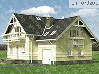 A-282-1P проект одноэтажного дома из пеноблоков с мансардой и гаражом размером 10 на 13  - вид слева