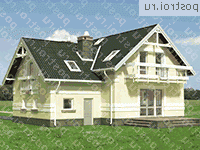 A-282-1P проект одноэтажного дома из пеноблоков с мансардой и гаражом размером 10 на 13  - вид сзади