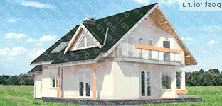 A-293-1K проект одноэтажного дома из кирпича с мансардой и гаражом размером 11 на 14  - вид справа