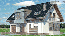 A-297-1P проект одноэтажного дома из пеноблоков с мансардой и гаражом размером 10 на 14  - вид слева