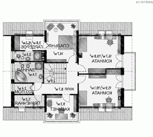 A-297-1P проект одноэтажного дома из пеноблоков с мансардой и гаражом размером 10 на 14  - мансарда