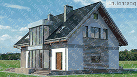 A-297-1P проект одноэтажного дома из пеноблоков с мансардой и гаражом размером 10 на 14  - вид справа