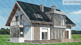 A-297-1P проект одноэтажного дома из пеноблоков с мансардой и гаражом размером 10 на 14  - вид сзади