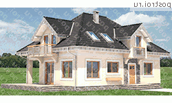 A-298-1P проект одноэтажного дома из пеноблоков с мансардой размером 9 на 13  - вид спереди