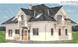 A-298-1P проект одноэтажного дома из пеноблоков с мансардой размером 9 на 13  - вид слева