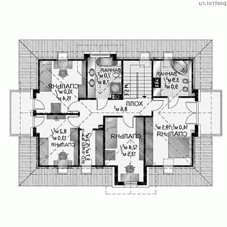 A-298-1P проект одноэтажного дома из пеноблоков с мансардой размером 9 на 13  - мансарда