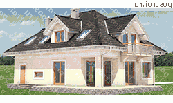 A-298-1P проект одноэтажного дома из пеноблоков с мансардой размером 9 на 13  - вид справа